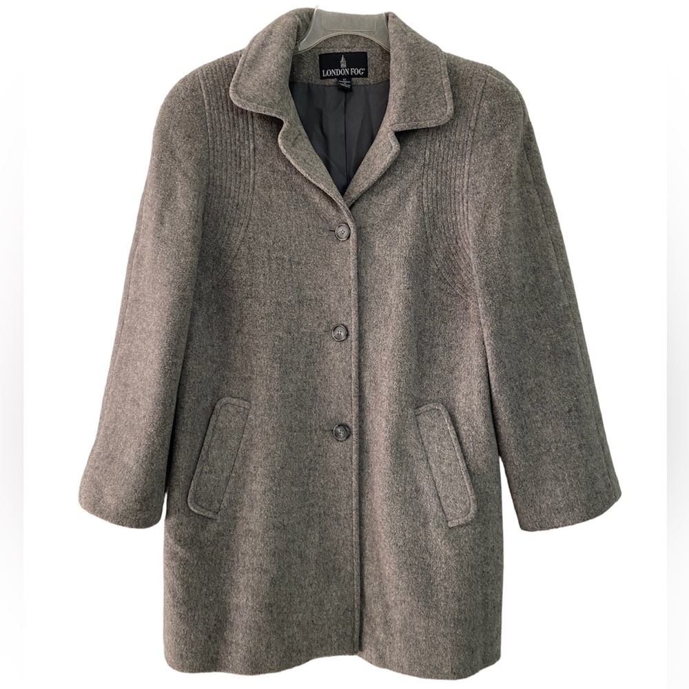 Vintage London Fog Heather Gray Wool Blend Mid Length Coat 12 Made in USA